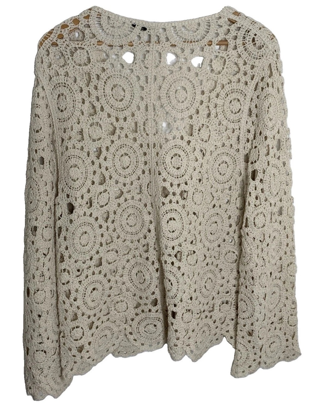 Forgotten Grace Crochet Knot Button Front Cardigan Sz XL Boho Scallop Hem Sleeve - Picture 8 of 11